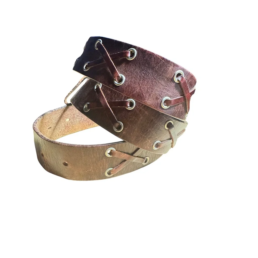 Aeropostale Womens Brown Leather Grommet Lace Up Criss Cross Belt Medium Y2K